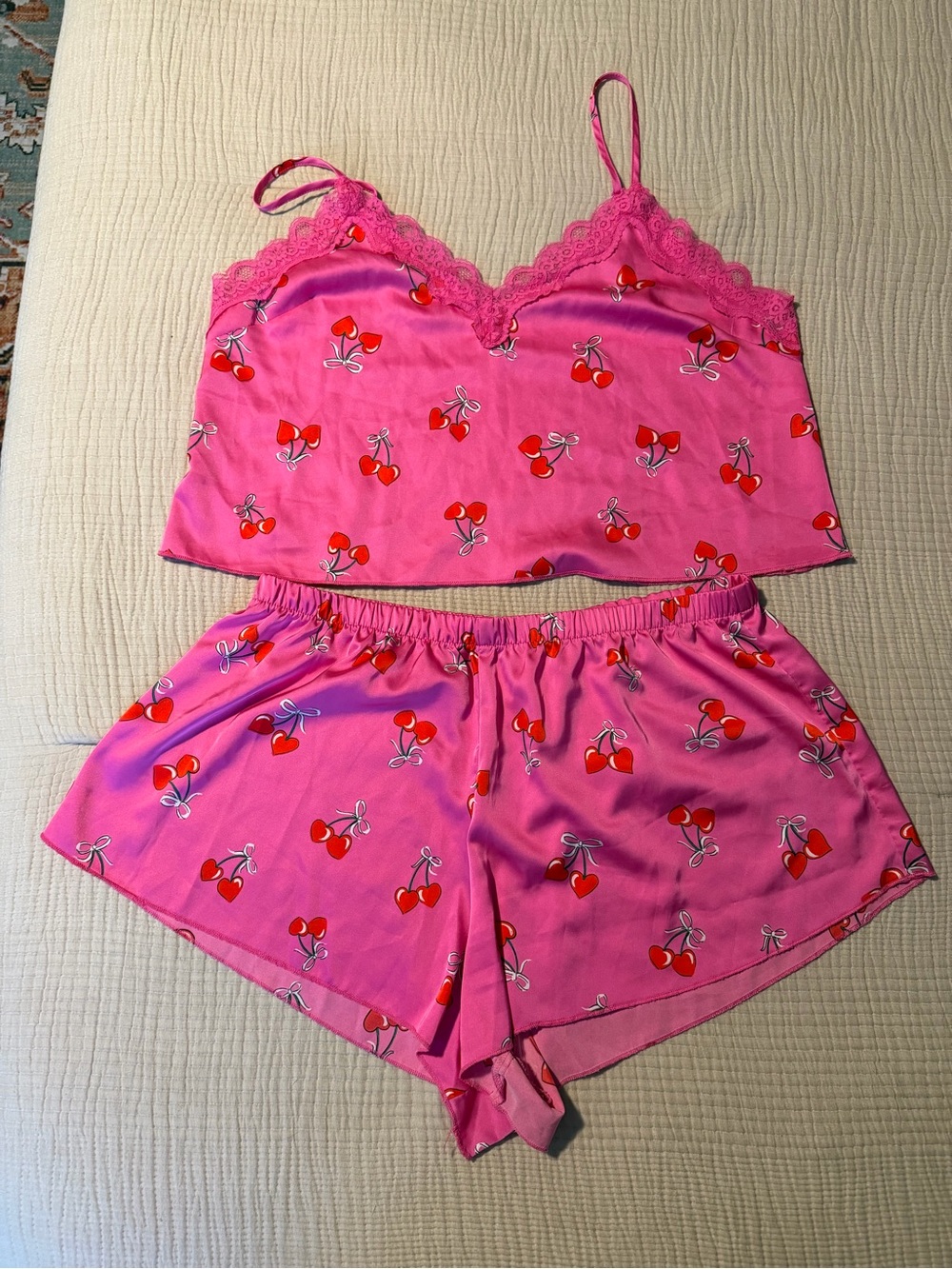 Colsie Pink Cherry-Print Lace Cami & Shorts Sleep Set